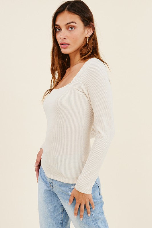 Avery Long Sleeve Top in Mauve and Ivory