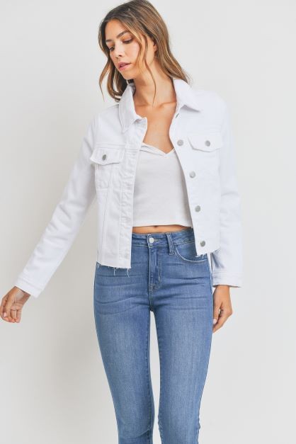 Carrie Cropped White Denim Jacket