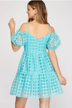 Princess Puff Sleeve Checkered Organza Dress