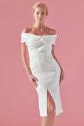 Twist Front Off The Shoulder Midi Dress
