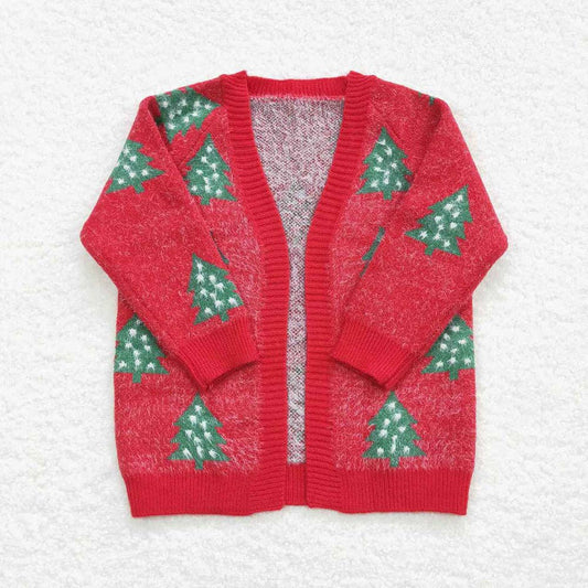 Girls Red Christmas Tree Long Sleeve Sweaters