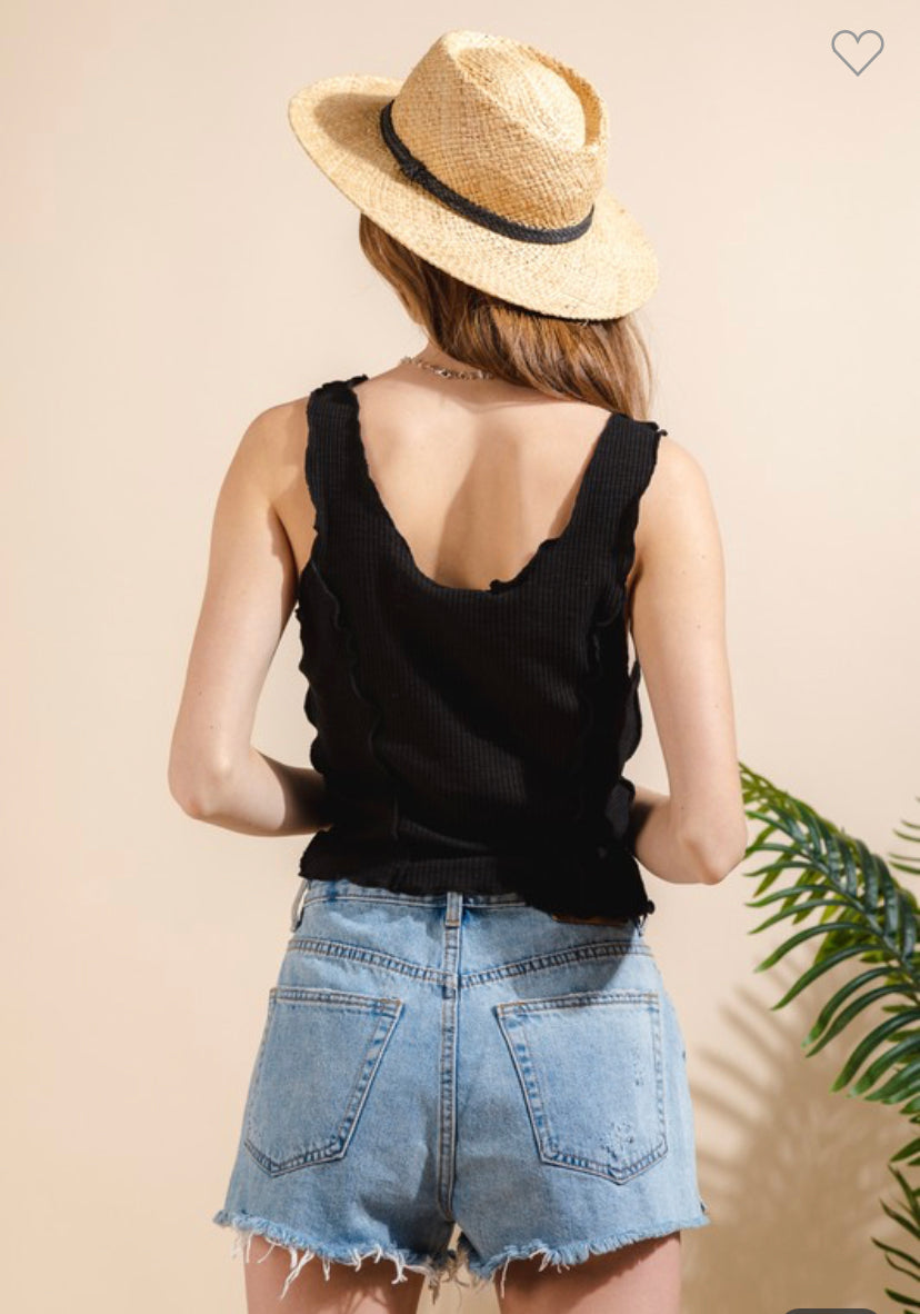 Leona Lettuce Hem Tank in Black, Sky, and White